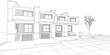 Kasaba mimarisi çizimi 3D illüstrasyon