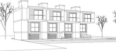 Kasaba mimarisi çizimi 3D illüstrasyon