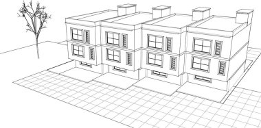 Kasaba mimarisi çizimi 3D illüstrasyon