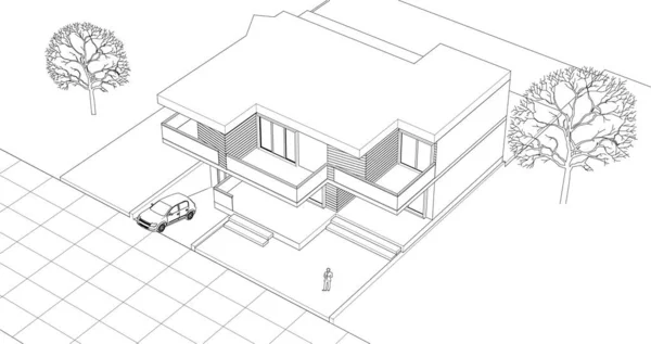 Casa Moderna Abstrato Renderização — Vetor de Stock