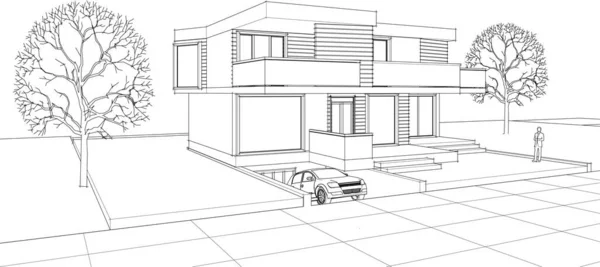 Casa Moderna Abstrato Renderização —  Vetores de Stock