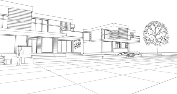 Abstract Modern House Rendering — 스톡 벡터
