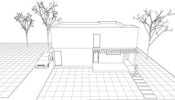 Townhouse Desenho Arquitetônico Ilustração — Vetor de Stock