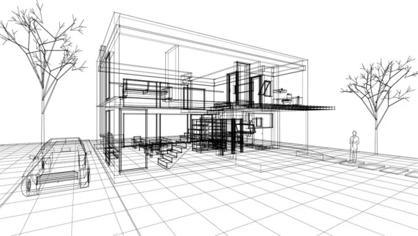 Townhouse Desenho Arquitetônico Ilustração — Vetor de Stock