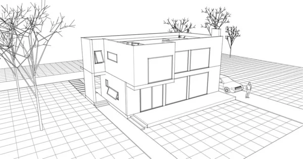 Townhouse Desenho Arquitetônico Ilustração —  Vetores de Stock