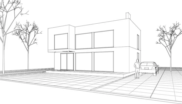 别墅建筑草图3D图解 — 图库矢量图片