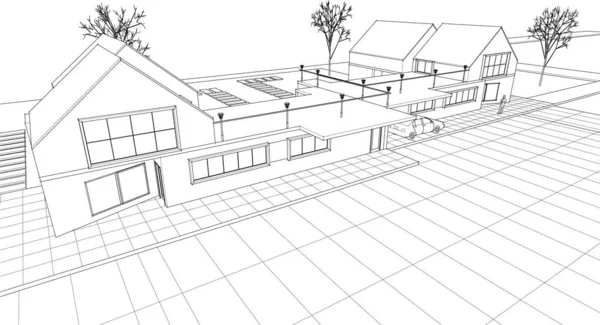 Townhouse Desenho Arquitetônico Ilustração —  Vetores de Stock