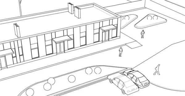 Townhouse Desenho Arquitetônico Ilustração — Vetor de Stock