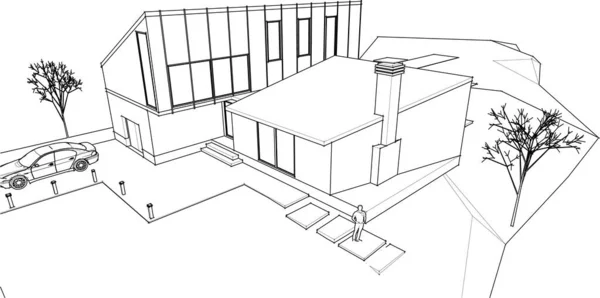 Townhouse Desenho Arquitetônico Ilustração — Vetor de Stock