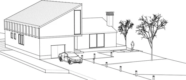 Townhouse Desenho Arquitetônico Ilustração — Vetor de Stock