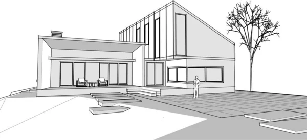 Stadthaus Architektonische Skizze Illustration — Stockvektor