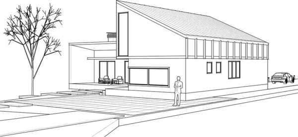 Townhouse Architectonische Schets Illustratie — Stockvector