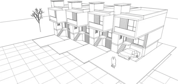 别墅建筑草图3D图解 — 图库矢量图片