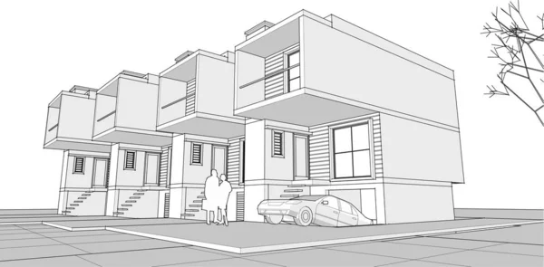 Townhouse Architectonische Schets Illustratie — Stockvector