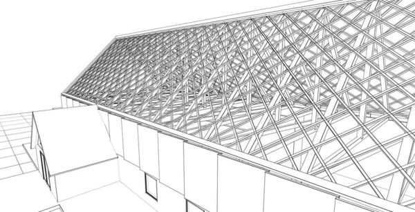 Konstrukcja Dachu Domu Renderowania — Zdjęcie stockowe