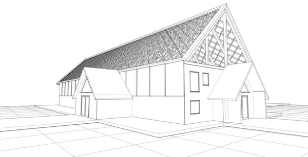 房屋的屋顶设计3D渲染 — 图库照片