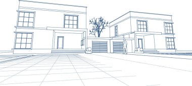 Kasaba mimarisi çizimi 3D illüstrasyon