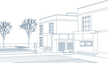 Kasaba mimarisi çizimi 3D illüstrasyon