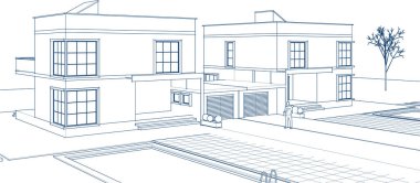 Kasaba mimarisi çizimi 3D illüstrasyon