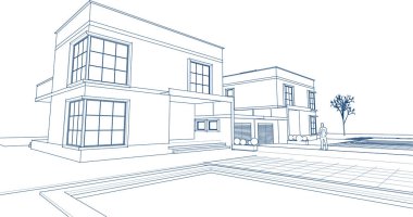 Kasaba mimarisi çizimi 3D illüstrasyon