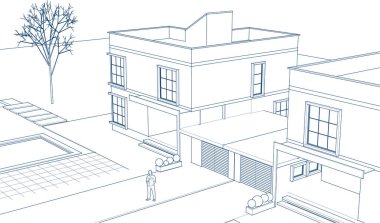 Kasaba mimarisi çizimi 3D illüstrasyon