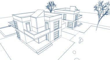 Kasaba mimarisi çizimi 3D illüstrasyon