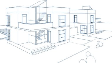 Kasaba mimarisi çizimi 3D illüstrasyon