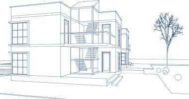 Kasaba mimarisi çizimi 3D illüstrasyon