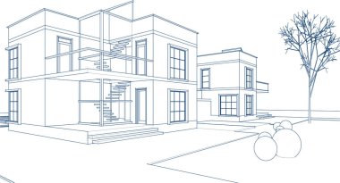 Kasaba mimarisi çizimi 3D illüstrasyon