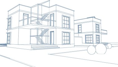 Kasaba mimarisi çizimi 3D illüstrasyon