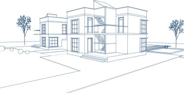 Kasaba mimarisi çizimi 3D illüstrasyon