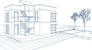 Kasaba mimarisi çizimi 3D illüstrasyon