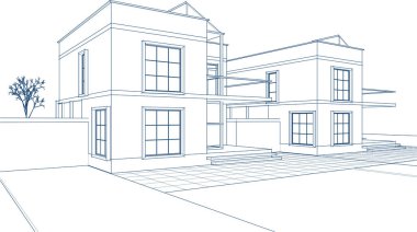 Kasaba mimarisi çizimi 3D illüstrasyon