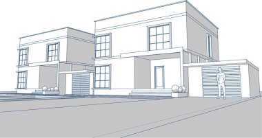 Kasaba mimarisi çizimi 3D illüstrasyon