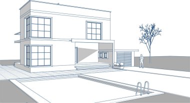 Kasaba mimarisi çizimi 3D illüstrasyon