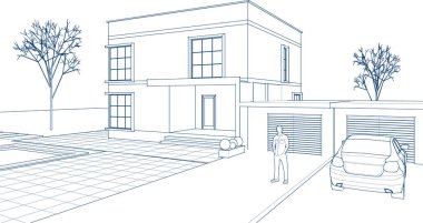 Kasaba mimarisi çizimi 3D illüstrasyon