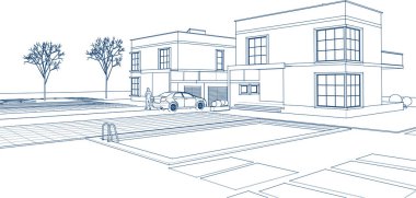 Kasaba mimarisi çizimi 3D illüstrasyon