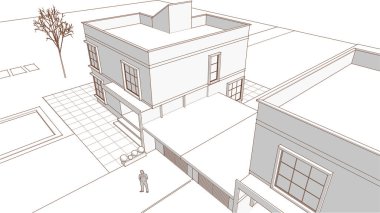 Kasaba mimarisi çizimi 3D illüstrasyon