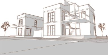 Kasaba mimarisi çizimi 3D illüstrasyon