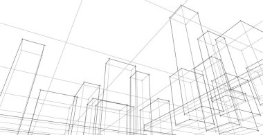 soyut modern mimari modüler cephe 3D illüstrasyon