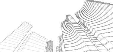 soyut modern mimari modüler cephe 3D illüstrasyon