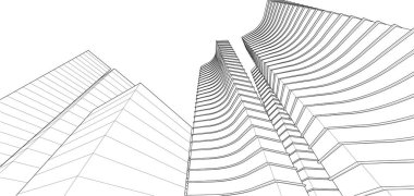 soyut modern mimari modüler cephe 3D illüstrasyon