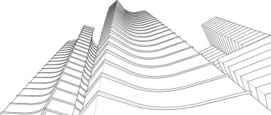 soyut modern mimari modüler cephe 3D illüstrasyon