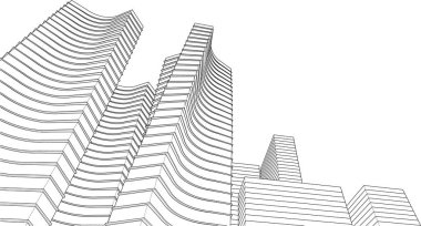 soyut modern mimari modüler cephe 3D illüstrasyon