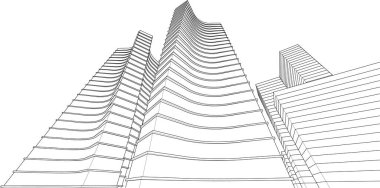 soyut modern mimari modüler cephe 3D illüstrasyon