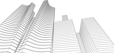 soyut modern mimari modüler cephe 3D illüstrasyon