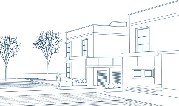 Kasaba mimarisi çizimi 3D illüstrasyon