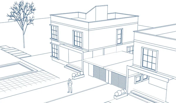 Kasaba mimarisi çizimi 3D illüstrasyon