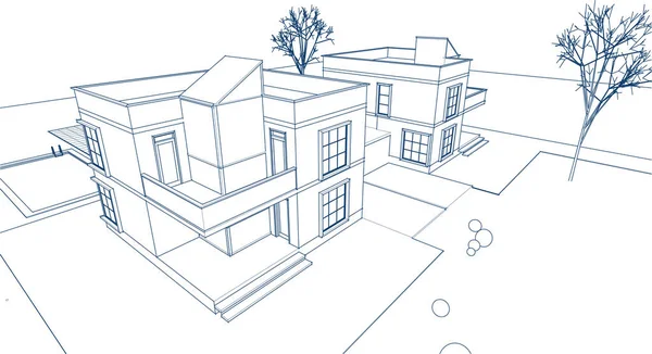 Kasaba mimarisi çizimi 3D illüstrasyon