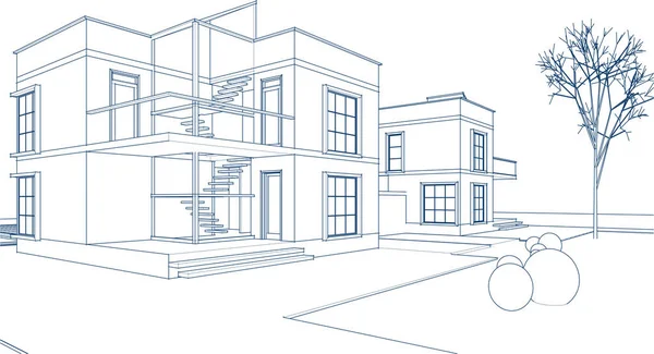 Kasaba mimarisi çizimi 3D illüstrasyon